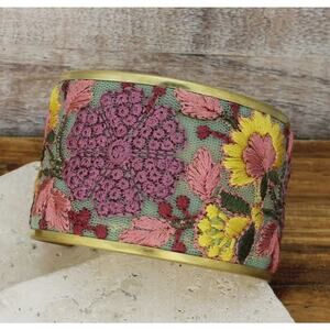 Light Pink Flower Embroidery Cuff Bracelet